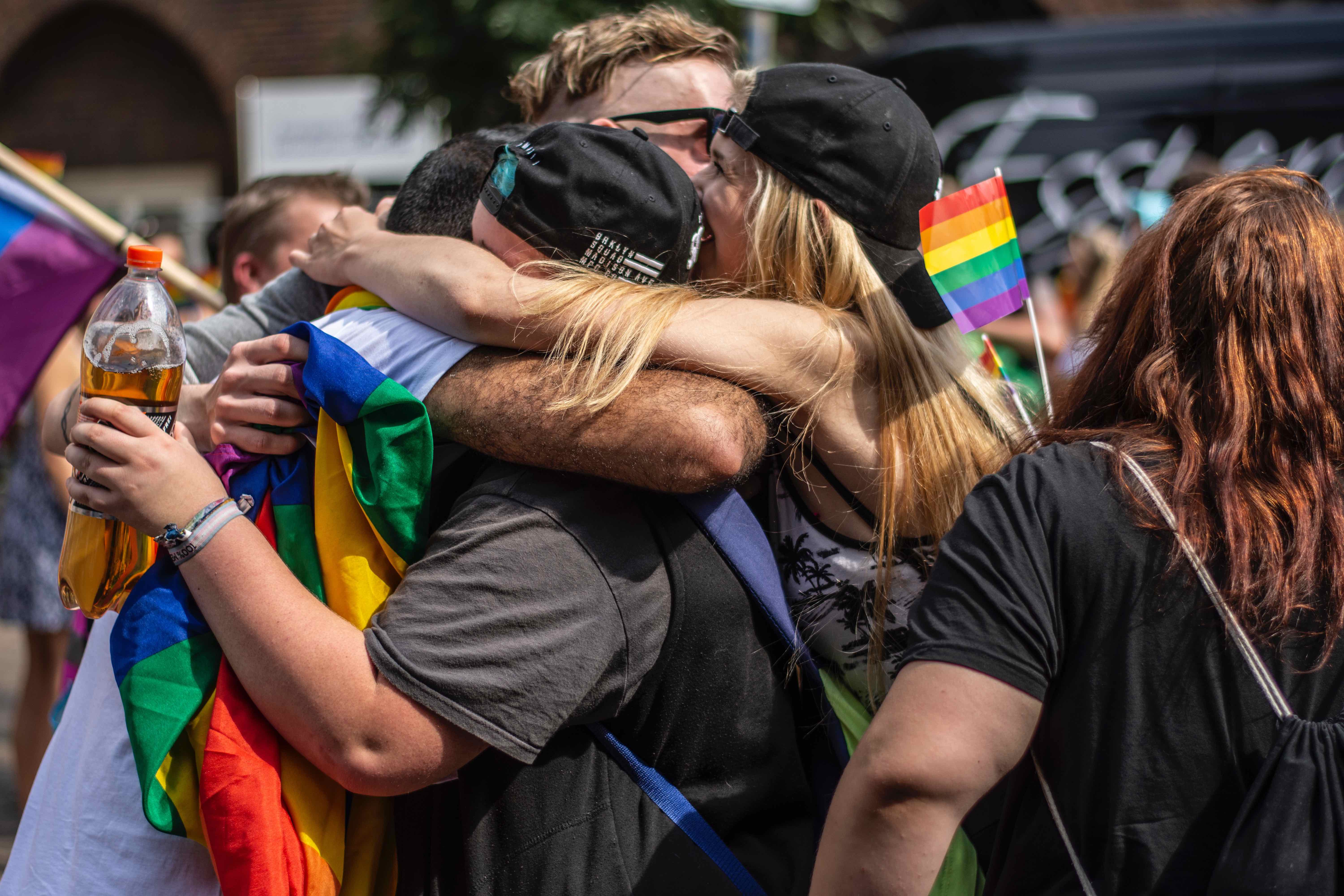 Hugging at pride march