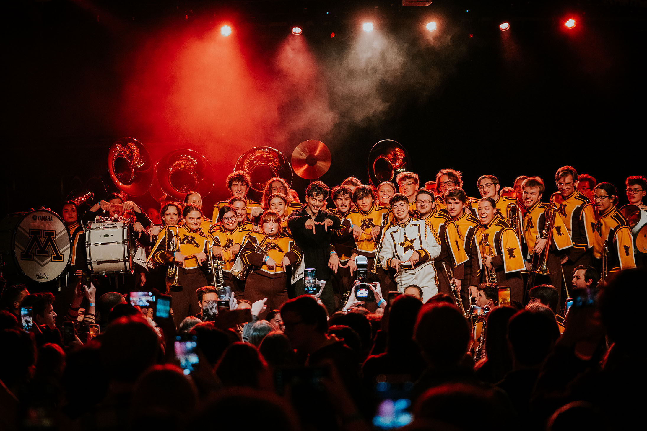 Timothee at Varsity with U of M Marching Band